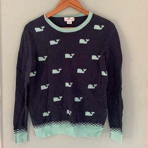 VINEYARD VINES Navy Turquoise Whales Cotton Cashmere Blend Sweater Small